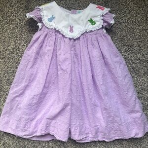 Lilac Swiss Dot Baby Dress with Embroidered Collar